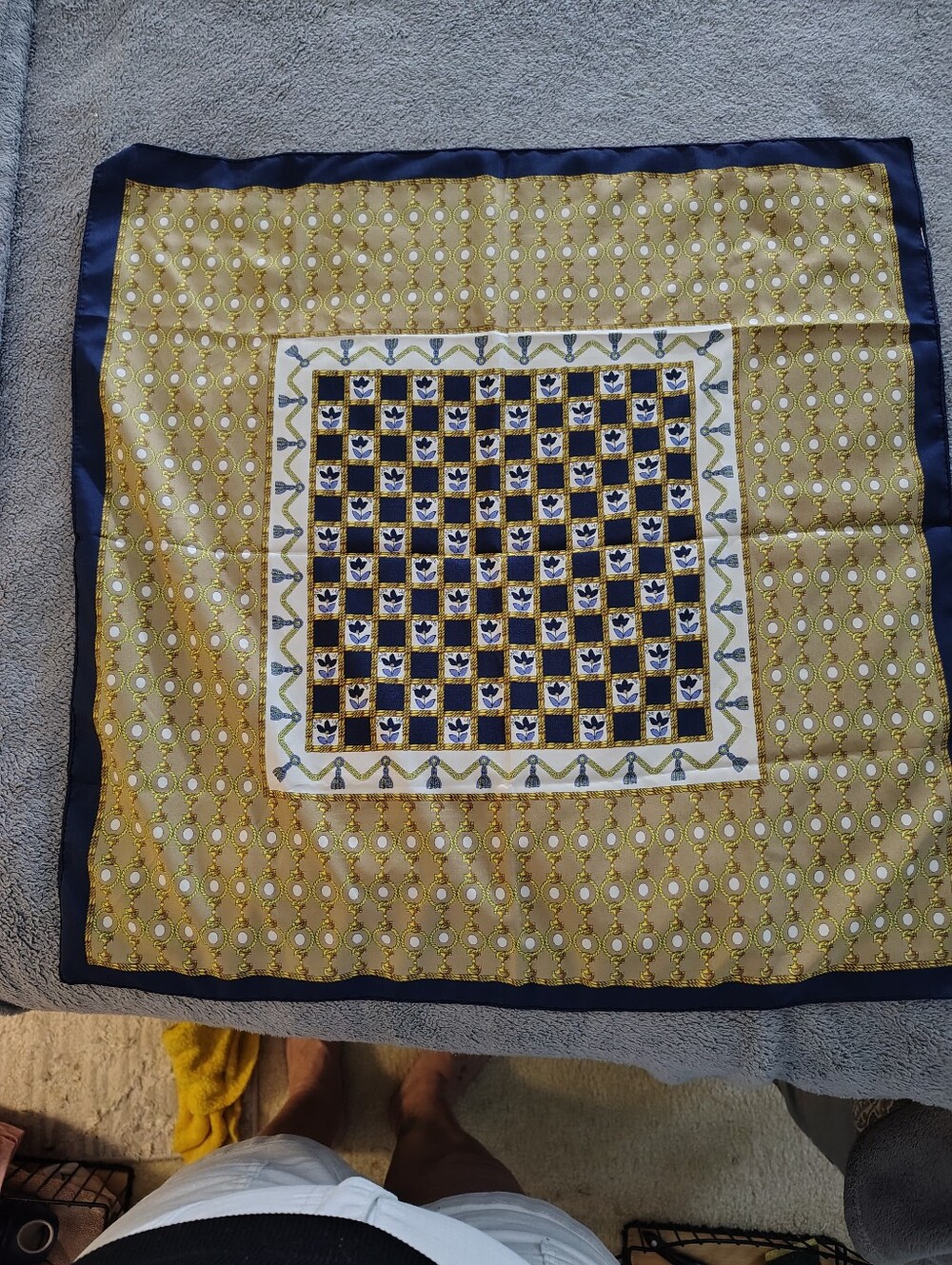 Vintage Silk Scraf Geometric Designs With Flowers In The Middle